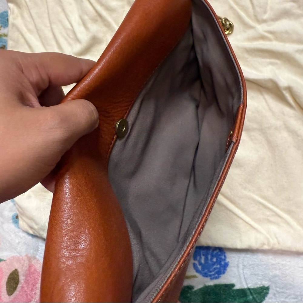 J. Crew Brown Cognac Brown Leather Clutch Shoulder Strap - Picture 4 of 10